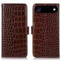 Funda Crocodile con RFID para iPhone Air - Estilo Cartera - Marrón