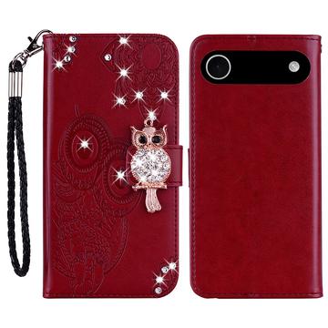 iPhone Air Búho Rhinestone Funda billetera - Rojo
