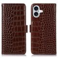 Funda Crocodile con RFID para iPhone 17 - Estilo Cartera - Marrón