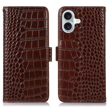 Funda Crocodile con RFID para iPhone 17 - Estilo Cartera - Marrón