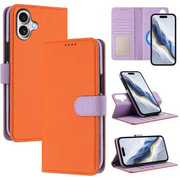 Funda de cartera extraíble para iPhone 17 con MagSafe, protección RFID y correa de mano - Naranja / Morado