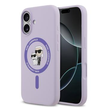 Funda MagSafe de silicona líquida Karl Lagerfeld Karl and Choupette para iPhone 17 - Púrpura