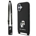 Funda iPhone 17 Karl Lagerfeld Saffiano Crossbody Metal Karl & Choupette - Negro
