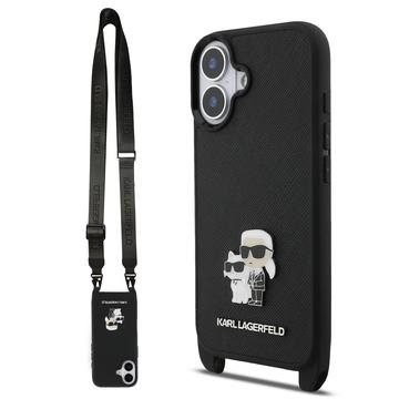 Funda iPhone 17 Karl Lagerfeld Saffiano Crossbody Metal Karl & Choupette - Negro