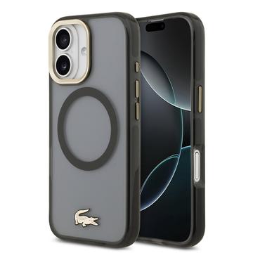 Funda híbrida Lacoste Frosted Finish Gold Logo para iPhone 17 - Compatible con MagSafe - Negro