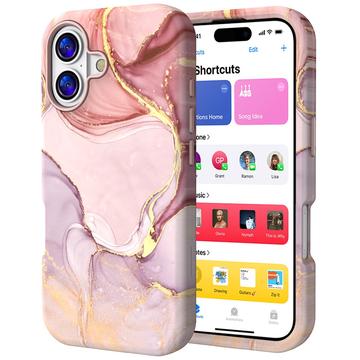 Funda híbrida de mármol de lujo para iPhone 17 - Rosa / Oro