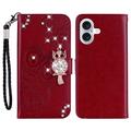 iPhone 17 Búho Rhinestone Funda billetera - Rojo