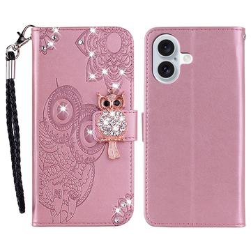 iPhone 17 Búho Rhinestone Funda billetera - Oro rosa