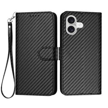 iPhone 17 Funda Cartera Premium con Correa - Textura Fibra de Carbono