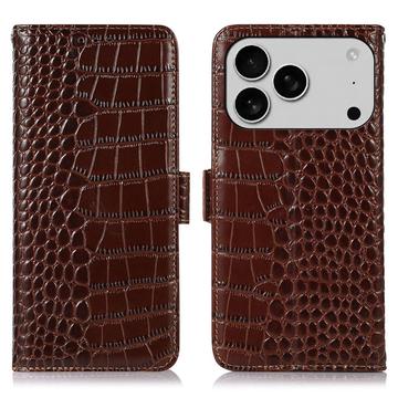 Funda Crocodile con RFID para iPhone 17 Pro - Estilo Cartera - Marrón