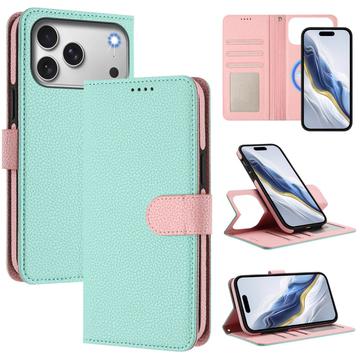 Funda de cartera extraíble para iPhone 17 Pro con MagSafe, protección RFID y correa de mano - Menta / Rosa