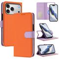 Funda de cartera extraíble para iPhone 17 Pro con MagSafe, protección RFID y correa de mano - Naranja / Morado