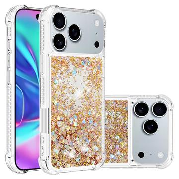 Funda de TPU iPhone 17 Pro Glitter Quicksand - Corazones Dorados