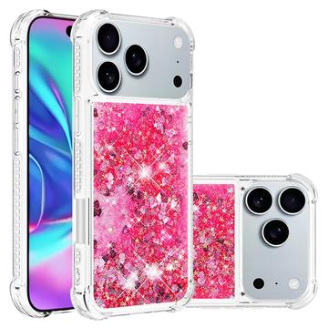 Funda de TPU iPhone 17 Pro Glitter Quicksand - Corazones rosados