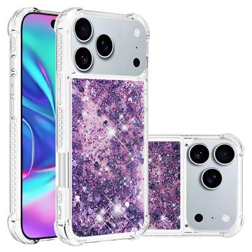 Funda de TPU iPhone 17 Pro Glitter Quicksand - Corazones púrpuras