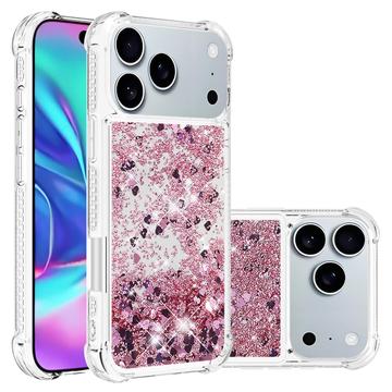 Funda de TPU iPhone 17 Pro Glitter Quicksand - Corazones de oro rosa