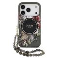 Funda con correa de perlas iPhone 17 Pro Guess IML Flowers