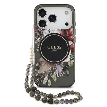 Funda con correa de perlas iPhone 17 Pro Guess IML Flowers