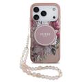 Funda con correa de perlas iPhone 17 Pro Guess IML Flowers