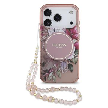 Funda con correa de perlas iPhone 17 Pro Guess IML Flowers