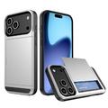 Funda híbrida con ranura deslizante para tarjetas para iPhone 17 Pro - Plateado