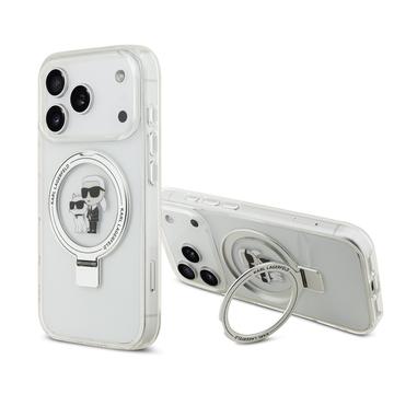 Funda iPhone 17 Pro Karl Lagerfeld Ringstand Karl & Choupette Mag - Blanco