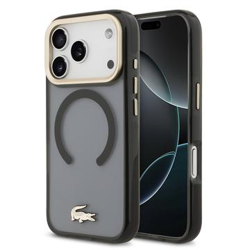Funda híbrida Lacoste Frosted Finish Gold Logo para iPhone 17 Pro - Compatible con MagSafe - Negro