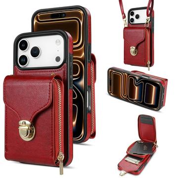 Funda iPhone 17 Pro Max Todo en Uno con Cartera y Correa - Rojo