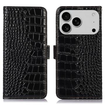 Funda Crocodile con RFID para iPhone 17 Pro Max - Estilo Cartera - Negro