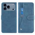 iPhone 17 Pro Max Elegante Funda Retro para Cartera con Tarjetero Giratorio - Azul
