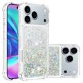 Funda de TPU iPhone 17 Pro Max Glitter Quicksand - Corazones plateados