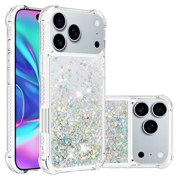 Funda de TPU iPhone 17 Pro Max Glitter Quicksand - Corazones plateados