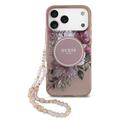 Funda con correa de perlas iPhone 17 Pro Max Guess IML Flowers - Rosa