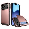 Funda híbrida con ranura deslizante para tarjetas para iPhone 17 Pro Max - Rosa Dorado