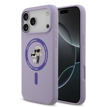 Funda MagSafe de silicona líquida Karl Lagerfeld Karl and Choupette para iPhone 17 Pro Max - Púrpura