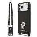 Funda iPhone 17 Pro Max Karl Lagerfeld Saffiano Crossbody Metal Karl & Choupette - Negro