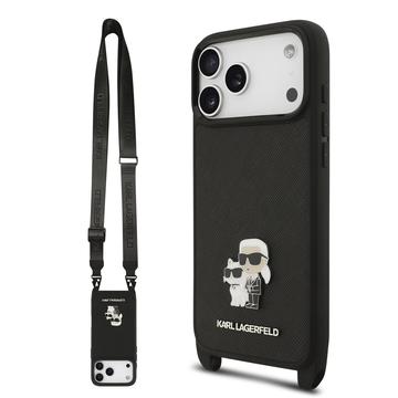 Funda iPhone 17 Pro Max Karl Lagerfeld Saffiano Crossbody Metal Karl & Choupette - Negro