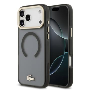 Funda híbrida Lacoste Frosted Finish Gold Logo para iPhone 17 Pro Max - Compatible con MagSafe - Negro