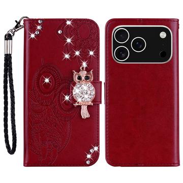 iPhone 17 Pro Max Búho Rhinestone Funda billetera
