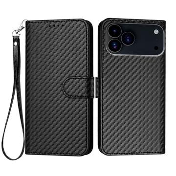 iPhone 17 Pro Max Funda Cartera Premium con Correa - Textura Fibra de Carbono