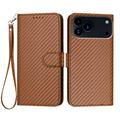 iPhone 17 Pro Max Funda Cartera Premium con Correa - Textura Fibra de Carbono