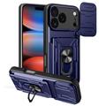 Funda híbrida con anillo giratorio y protector de cámara para iPhone 17 Pro Max - Azul
