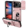 Funda híbrida con anillo giratorio y protector de cámara para iPhone 17 Pro Max - Rosa Dorado