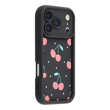Elegante funda de TPU antichoque con bordes elevados para el iPhone 17 Pro Max - Negro / Cerezas
