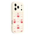Elegante funda de TPU antichoque para iPhone 17 Pro Max con bordes elevados - Blanca / Cerezas con lazo