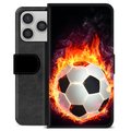 Funda Cartera Premium para iPhone 17 Pro - Pelota de Fútbol en Llamas