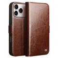 Funda Clásica de Cuero Qialino para iPhone 17 Pro - Estilo Cartera - Marrón Oscuro