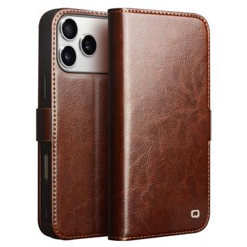 Funda Clásica de Cuero Qialino para iPhone 17 Pro - Estilo Cartera - Marrón Oscuro