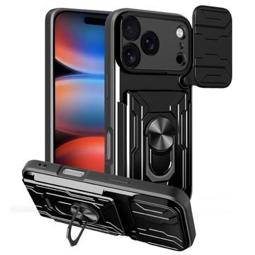 Funda híbrida con anillo giratorio y protector de cámara para iPhone 17 Pro - Negro