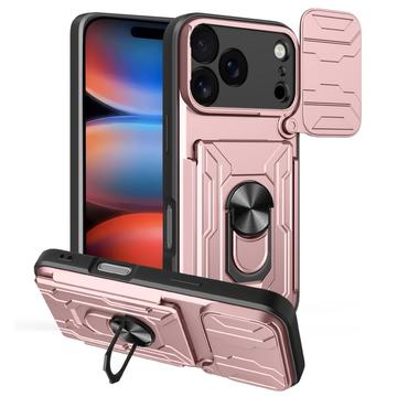 Funda híbrida con anillo giratorio y protector de cámara para iPhone 17 Pro - Rosa Dorado